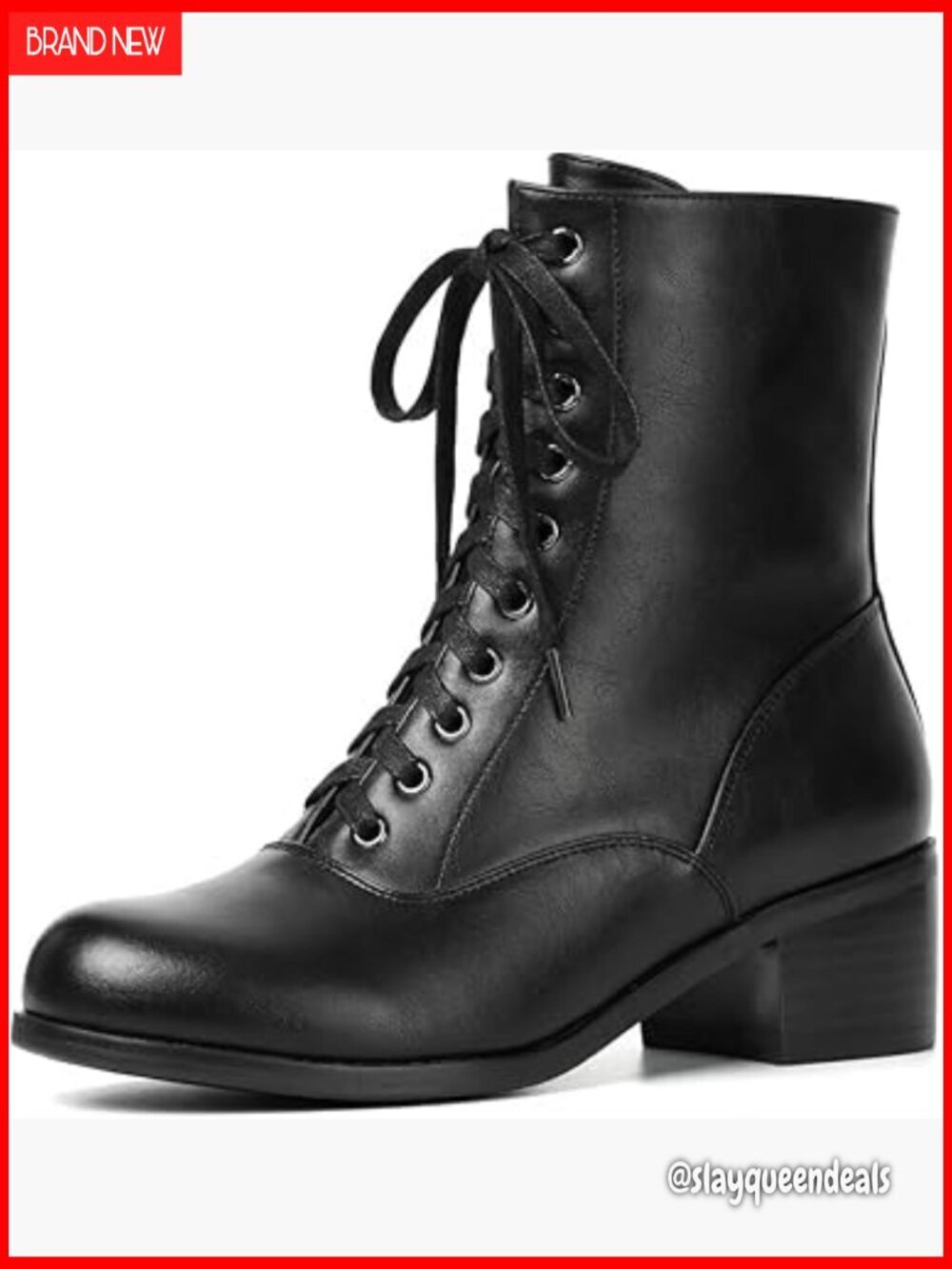 Vintage Ankle Boots Lace Up Side Zipper Chunky Heel Round Toe Combat Style